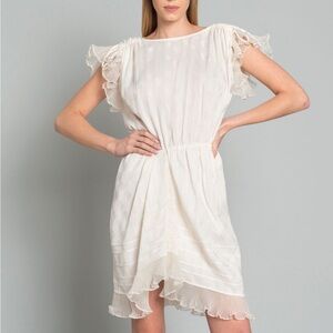 Isabel Marant Marisa Off White Organza Gold Metallic Accent Ruffle Trim Dress 36
